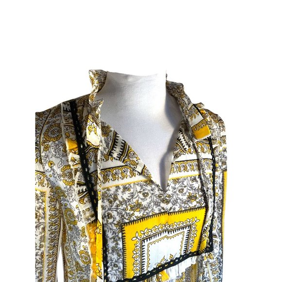 Lily White Shirt Womens Medium Yellow White Peasant Blouse - Picture 13 of 13